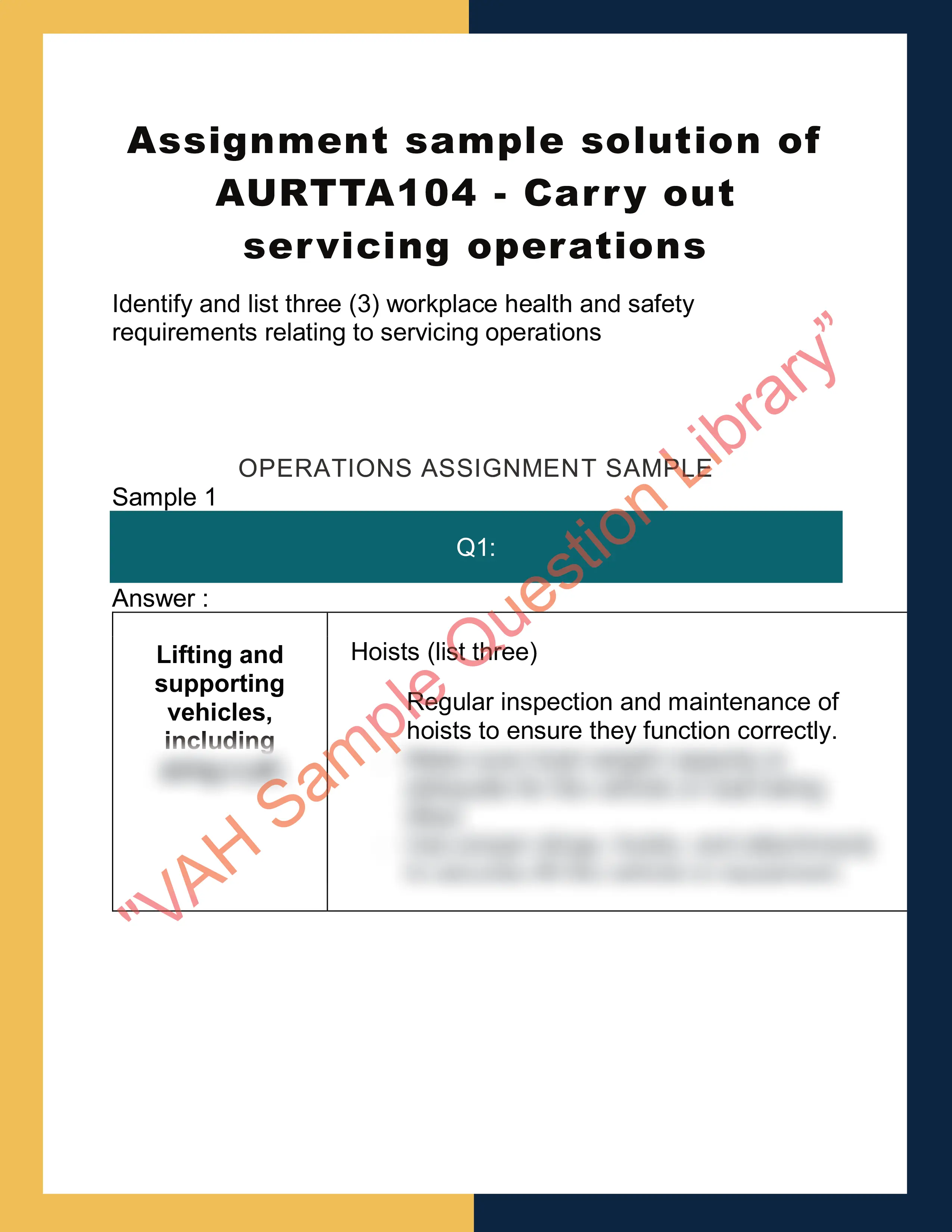 Assignment sample solution of AURTTA104 - Carry out servicing operations 0